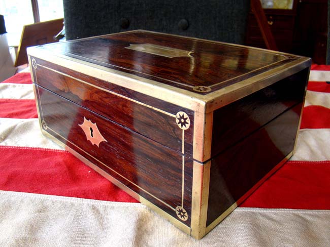 A beautiful antique English brass mounted rosewood travelling box circa 1820